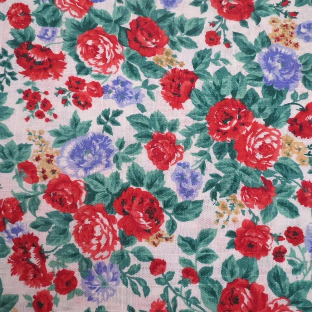 Floral Fabric Rose Blue Red By the Yard Craft Material #79